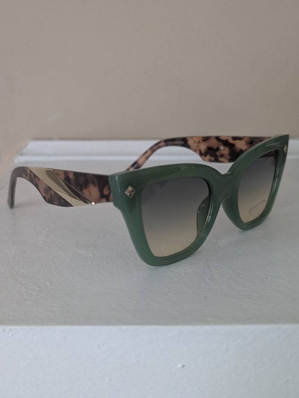 Green and Tortoise Shell Cateye Sunglasses